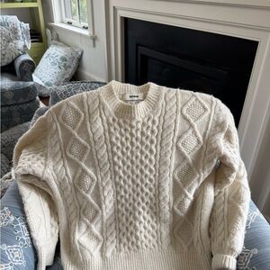 Buck Mason Cream Cable Knit Crewneck Sweater
